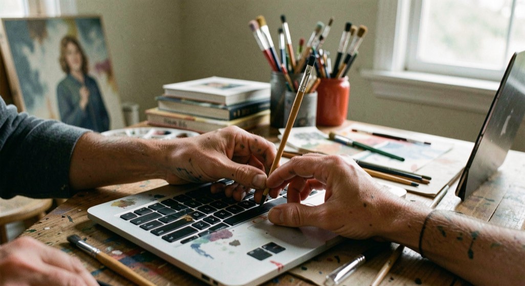 A hand drawing a consistent icon motif on paper